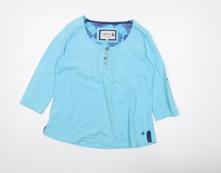Tayberry Women Blue 3/4 Sleeve Button T-Shirt L