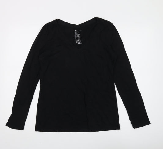 Gap Women Black M Basic V-Neck T-Shirt Long Sleeve