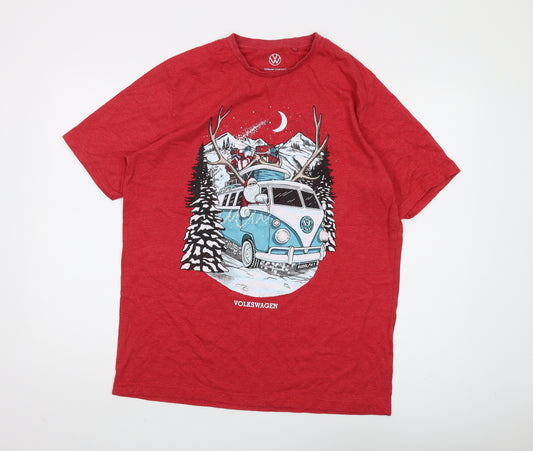 Volkswagen Men's Christmas Red Graphic T-Shirt Size L