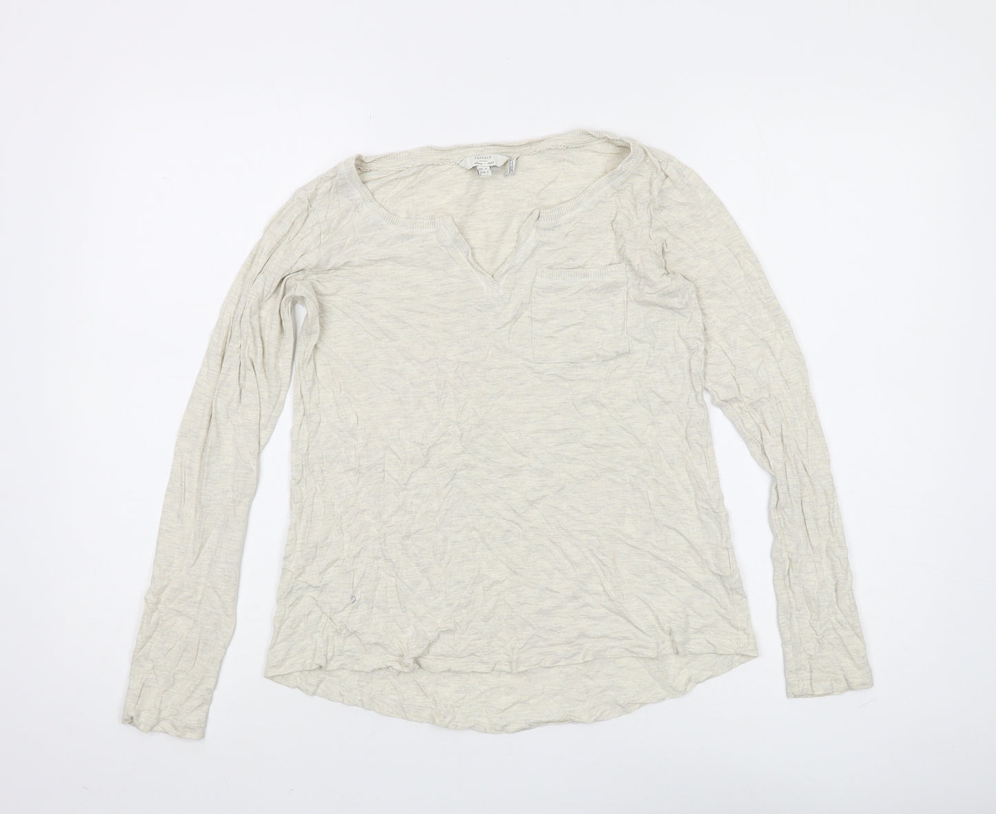 Fat Face Women's Beige Long Sleeve V-Neck Top UK 8