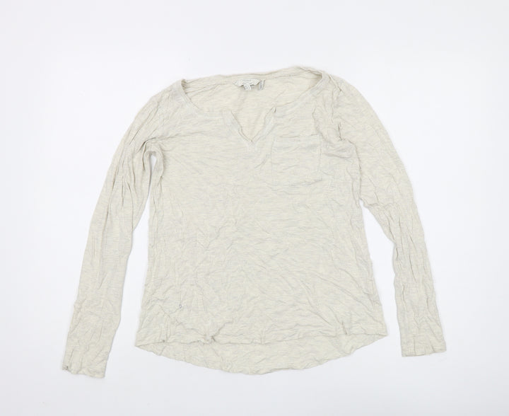 Fat Face Women's Beige Long Sleeve V-Neck Top UK 8