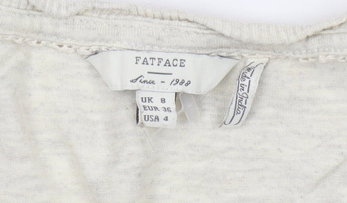 Fat Face Women's Beige Long Sleeve V-Neck Top UK 8