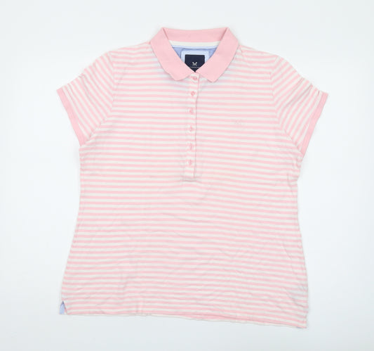 Crew Clothing Women's Pink Striped Polo Shirt Size 16