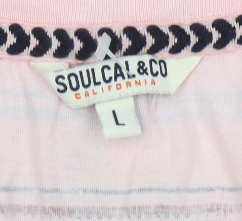 SoulCal & Co Men's Pink Striped T-Shirt - Size L