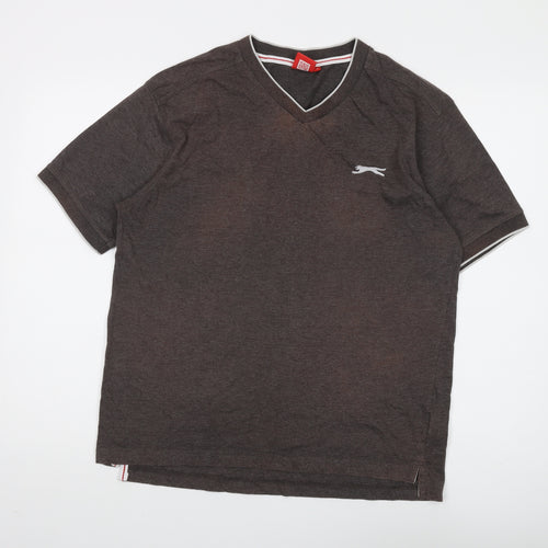 Slazenger Men's Brown V-Neck T-Shirt Medium