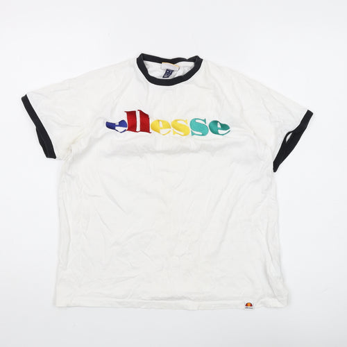 Ellesse Unisex White Ringer T-Shirt UK 6