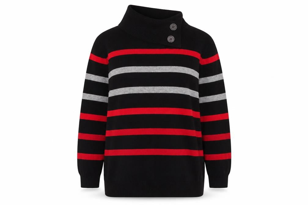 Front view of CLAUDIA.C Women's Black Striped jumper, size M