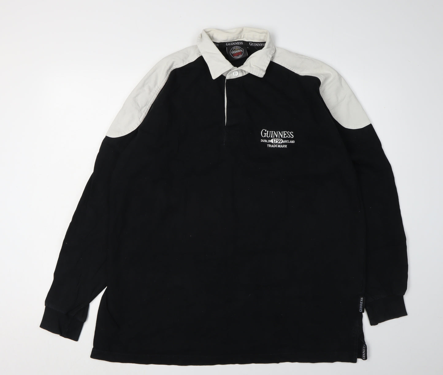 Guinness Men's Black 2XL Long Sleeve Polo Shirt