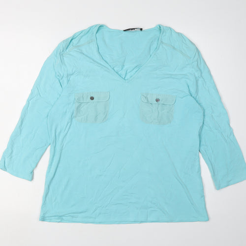 Jaeger Women's Blue V-Neck Top XL 3/4 Sleeve