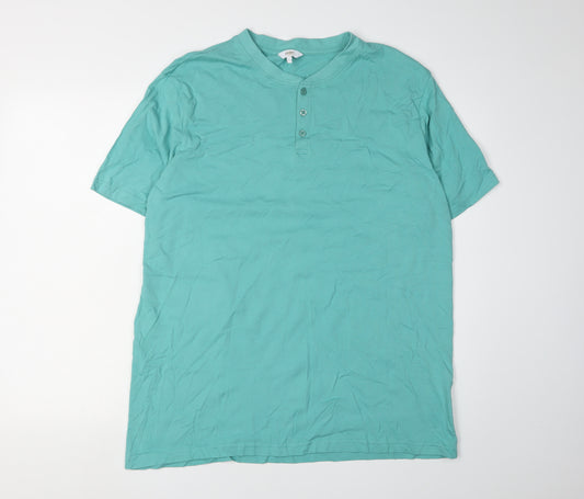 Cotton Traders Men's Green Henley T-Shirt L