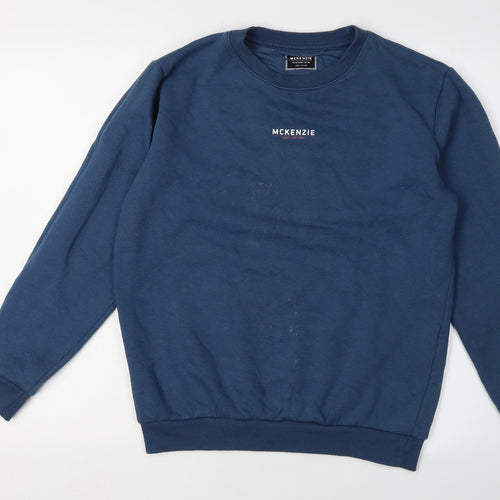 McKenzie Boys Blue Pullover Sweatshirt, 13-15 Years, Logo Accent