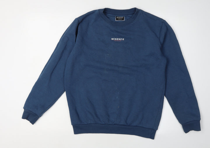 McKenzie Boys Blue Pullover Sweatshirt, 13-15 Years, Logo Accent