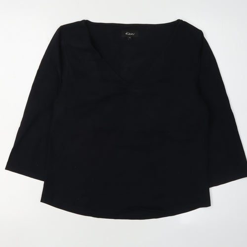 Kew Women's Black V-Neck 3/4 Sleeve Blouse XL