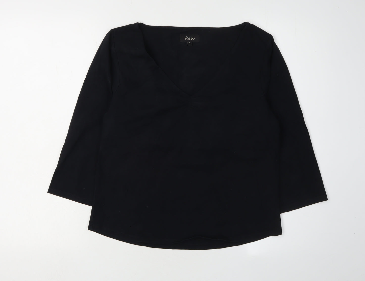 Kew Women's Black V-Neck 3/4 Sleeve Blouse XL