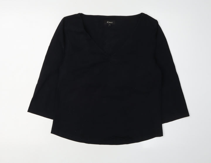 Kew Women's Black V-Neck 3/4 Sleeve Blouse XL