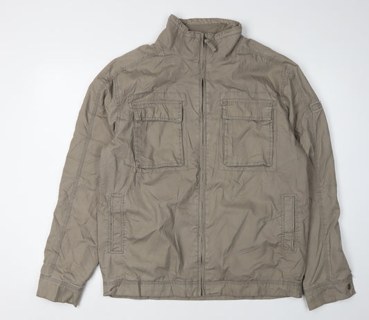 Easy Men's Beige Military Jacket L with Zipped Pockets