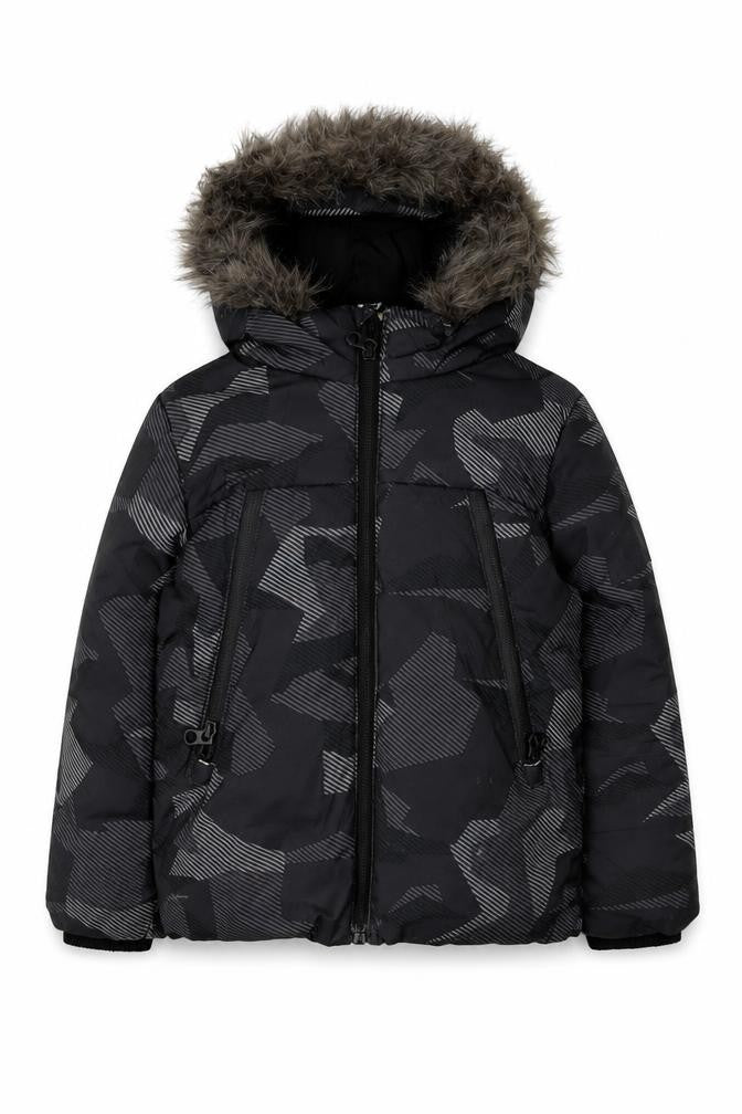 Front view of Next boys’ black puffer jacket 3 years hooded winter
