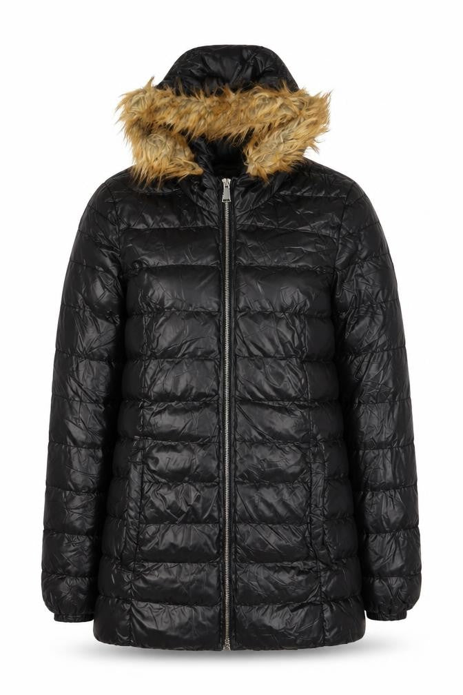 Front view of AX Paris Women's Black Puffer Jacket, size 12
