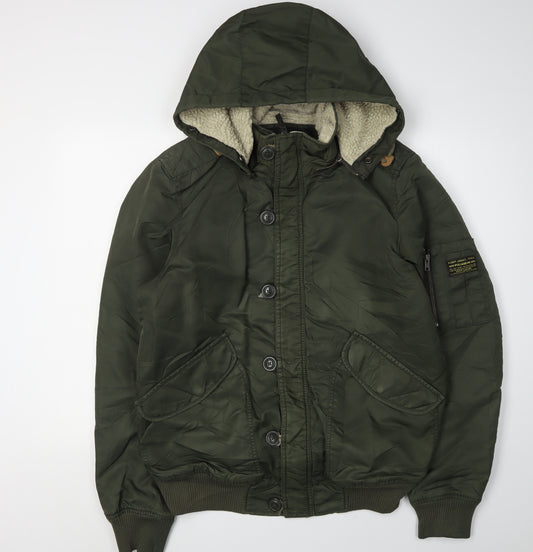 Pull & Bear Men's Green Hooded Puffer Jacket XL