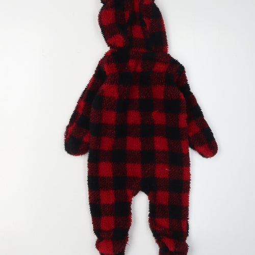 Canadiana Unisex Red Black Check Babygrow 0-3 Months Hooded Fleece