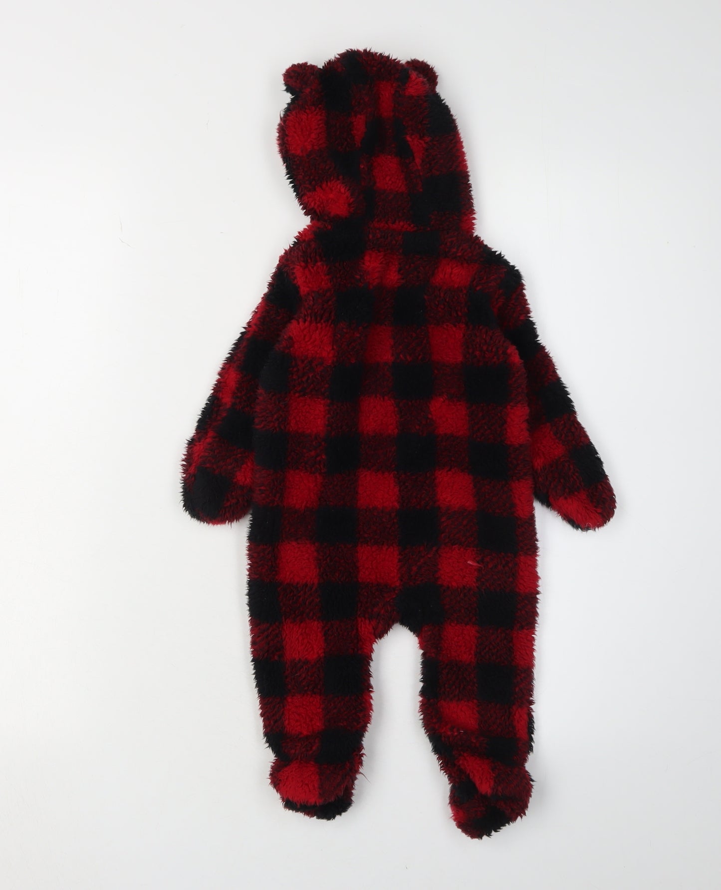 Canadiana Unisex Red Black Check Babygrow 0-3 Months Hooded Fleece