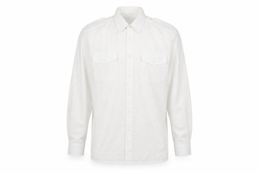 Front view of Allen Douglas Men's White Dress Shirt, size 44, Formal