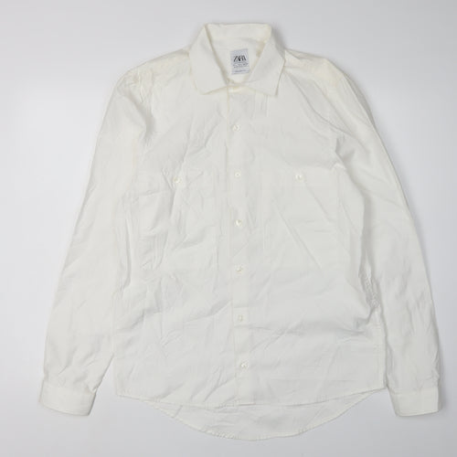 Zara Men's White Relaxed Fit Dress Shirt S
