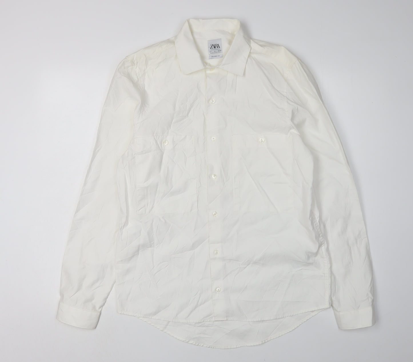 Zara Men's White Relaxed Fit Dress Shirt S