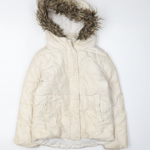 M&Co Girls White Hooded Puffer Jacket Size 7-8 Years