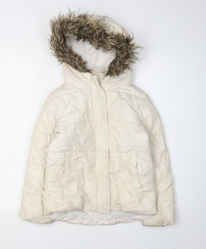 M&Co Girls White Hooded Puffer Jacket Size 7-8 Years