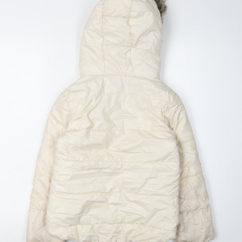 M&Co Girls White Hooded Puffer Jacket Size 7-8 Years