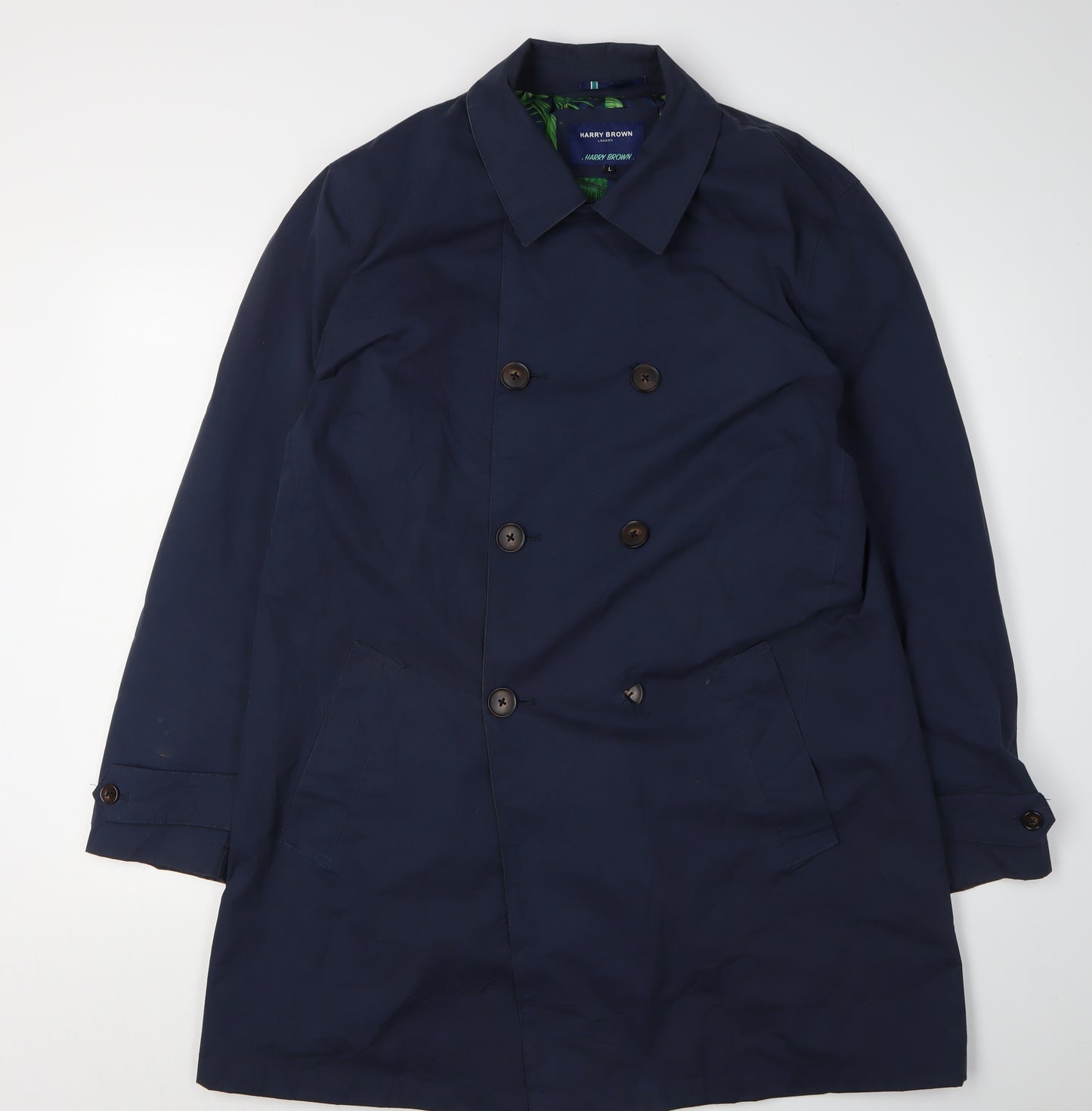 Harry Brown Men's Blue Overcoat Double-Breasted L