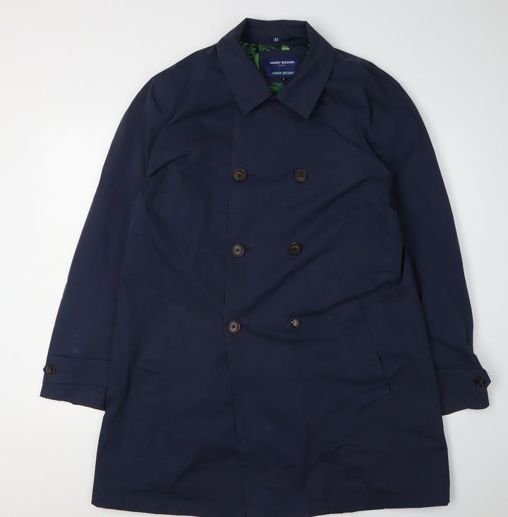 Harry Brown Men's Blue Overcoat Double-Breasted L