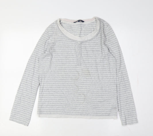 Maine Women's Grey Striped Long Sleeve Henley T-Shirt