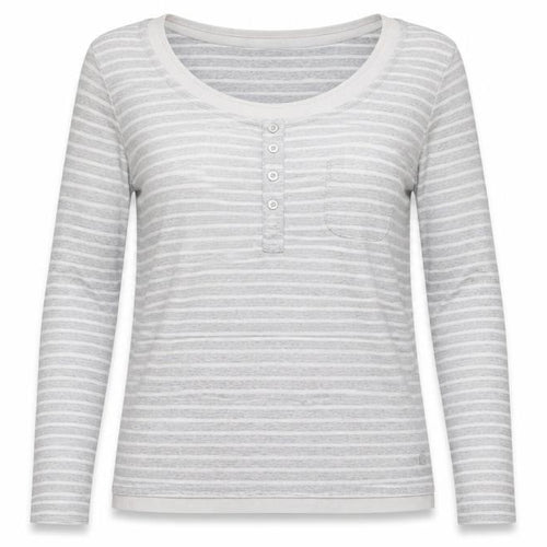 Maine Women's Grey Striped Long Sleeve Henley T-Shirt