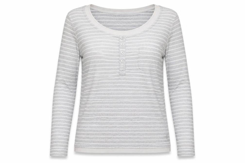 Maine Women's Grey Striped Long Sleeve Henley T-Shirt