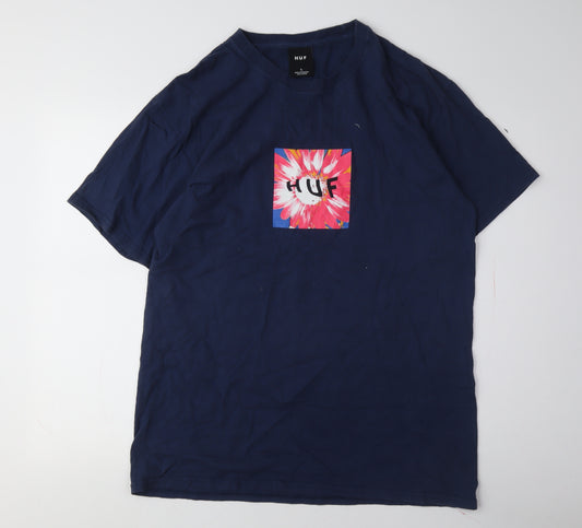 HUF Men's Blue Graphic Print T-Shirt L