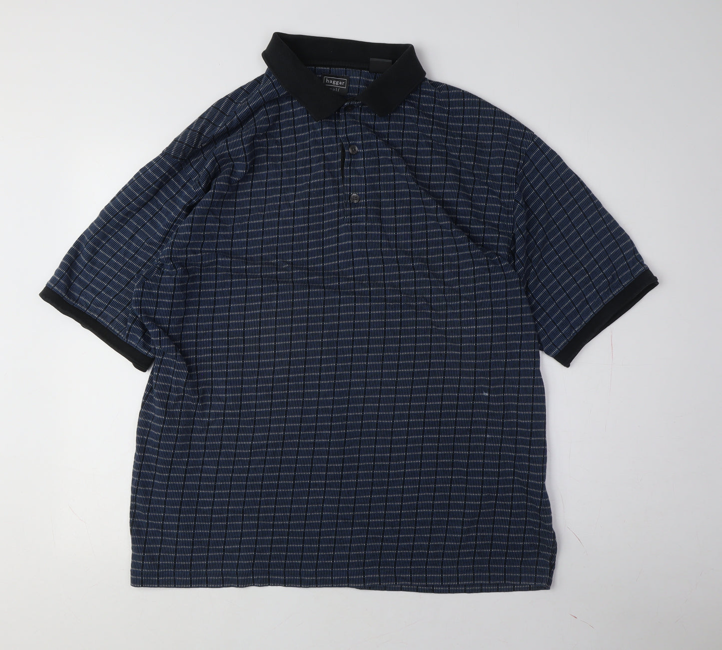 Haband Men's Blue Check Polo 2XL Short Sleeve