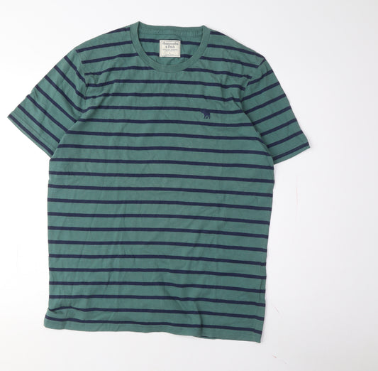 Abercrombie & Fitch Men's Green Striped T-Shirt L