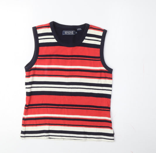 Maine Womens Red Striped Tank, Size 12, 100% Cotton