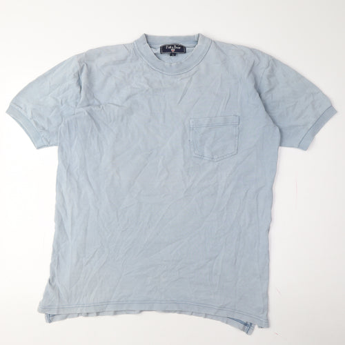 Pull & Bear Men's Blue Crew Neck T-Shirt, Size L
