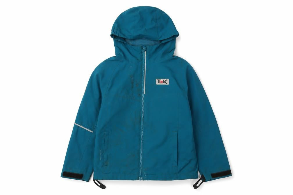 Front view of Hi Gear boys’ blue rain coat m hooded waterproof