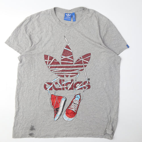 Adidas Men's Grey Graphic Print T-Shirt Size L