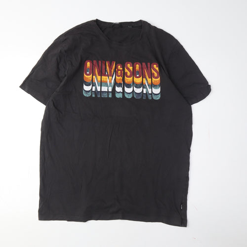 Only & Sons Men's Black Graphic Print T-Shirt XL