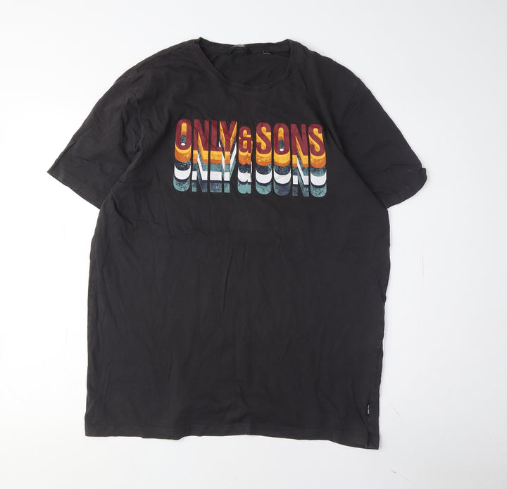 Only & Sons Men's Black Graphic Print T-Shirt XL