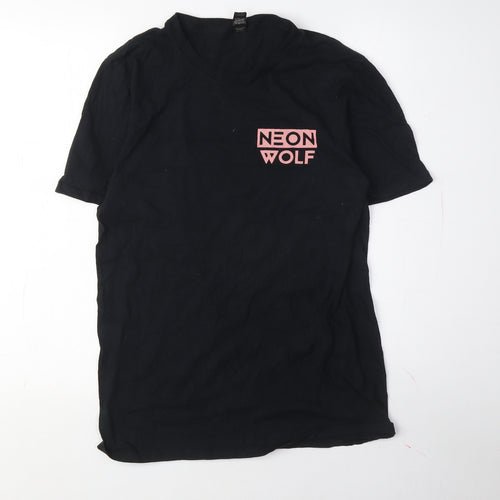 Anvil Neon Wolf Black Cotton T-Shirt, Size S