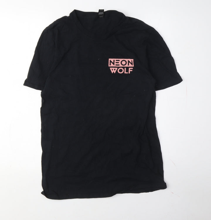 Anvil Neon Wolf Black Cotton T-Shirt, Size S