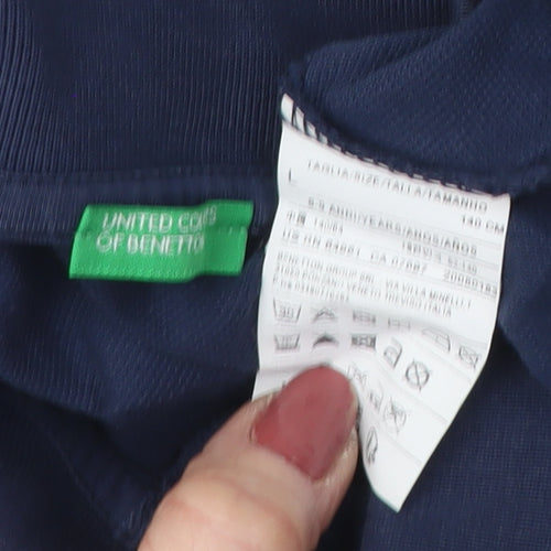 Benetton Boys Blue Polo Shirt, Size 11-12, Short Sleeve