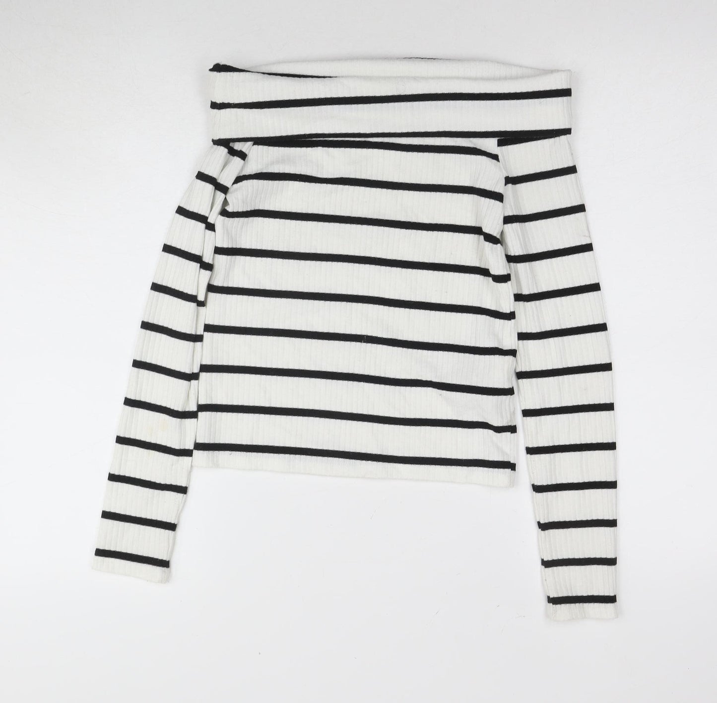 Stradivarius Women’s White Striped Off Shoulder Top Size 8