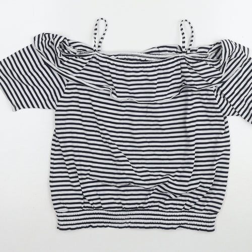 H&M Girls Off the Shoulder Blouse, Black & White Striped, 11-12 Years